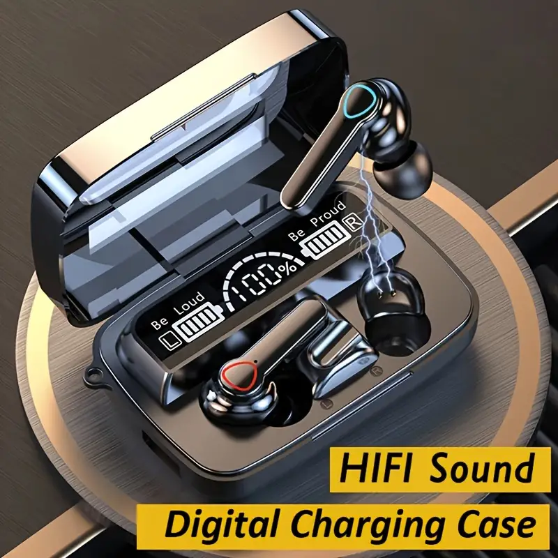 سماعة بريامي اللاسلكية الحقيقية مع شاشة عالية الدقة - التحكم باللمس،مع ضوء فلاش عمر بطارية طويل، إيقاظ LED، صوت غامر - الصورة 2