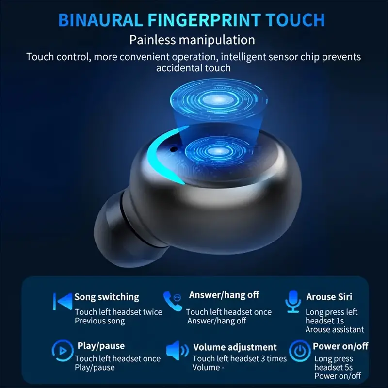 خصم 80% سماعة بلوتوث أذن لاسلكية TWS بتقنية ستيريو هاي-فاي مع ميكروفون - التحكم باللمس، سماعات رياضية عازلة للصوت مع علبة شحن رقمية للألعاب والتمارين - الصورة 6