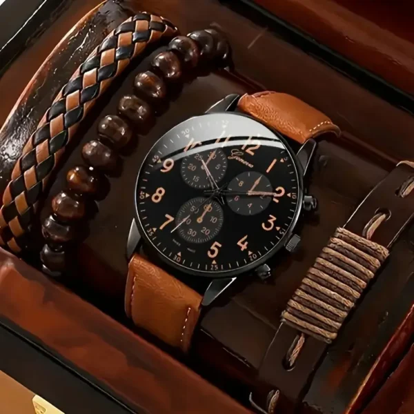 ساعة كوارتز للرجال 1 قطعة + 3 أساور