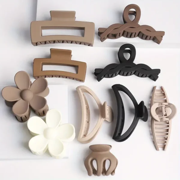 10 قطع مشابك شعر مخلبية بلون موحد عصري مع مشابك شعر مجوفة مستطيلة على شكل زهرة