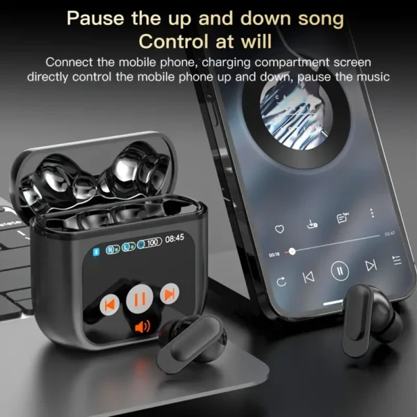 سماعات أذن لاسلكية تحكم بالبيئه المحيطه عزل الصوت الغاء الضوضاء العديد من الاوضاع المختلفة 2024 مع شاشة LED، صوت ستيريو وتحكم لمسي - مثالية للرياضة، الألعاب والاستخدام اليومي