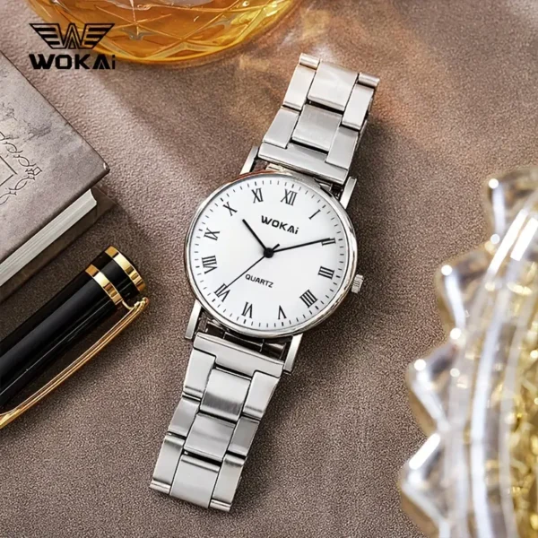 ساعة معصم رجالية من WOKAi بنمط رياضي مع وظيفة الوقت العالمي، حزام من الفولاذ المقاوم للصدأ، محرك إلكتروني، مقاومة للماء،