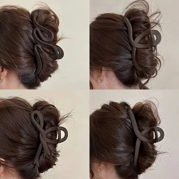 4 قطع مجموعة مقابض شعر كبيرة ولطيفة وأنيقة، مشابك شعر بسيطة غير لامعة باللون البني الداكن،