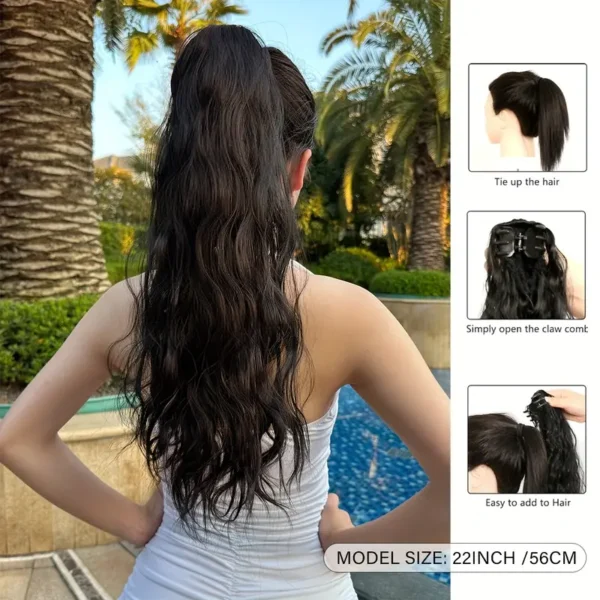 مخلب ذيل حصان طويل مجعد مموج ذيل حصان وصلات شعر صناعية مشبك في وصلات شعر أنيقة للاستخدام اليومي اكسسوارات شعر