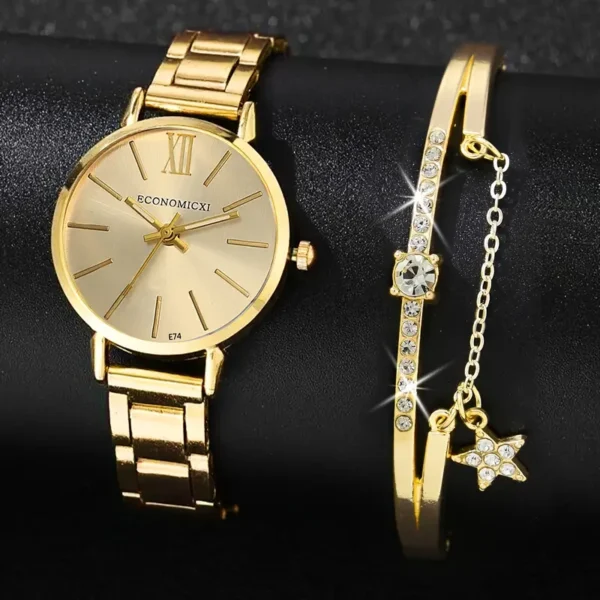 مجموعة ساعات يد نسائية أنيقة مع حجر الراين الأزرق ومجموعة مجوهرات من الجوهر الاصطناعي،