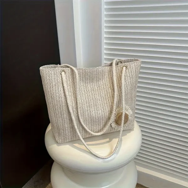 حقيبة توت نسائية أنيقة بنقشة زهور - سعة كبيرة، حقيبة كتف مع حزام قابل للفصل، مبطنة بالبوليستر، مثالية للاستخدام اليومي