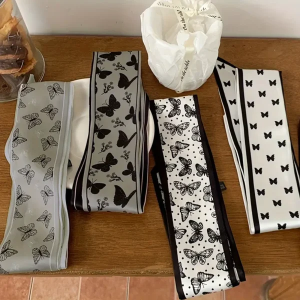 4 قطع من عصابة الرأس ووشاح الرقبة، شريط طباعة الأزهار، وشاح طويل نحيف، عصابة رأس متعددة الأغراض لربط الشعر