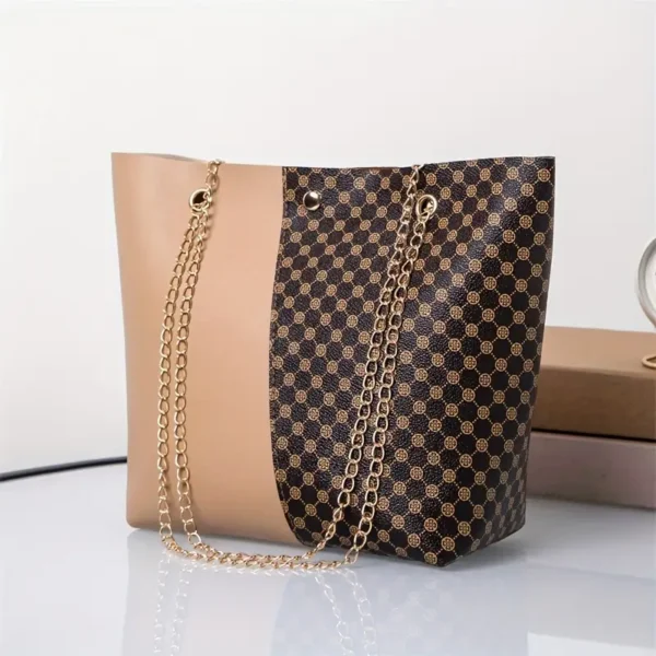 حقيبة كتف كلاسيكية للفتيات بألوان متباينة مع سلسلة وإغلاق مغناطيسي، حقيبة كتف بسيطة كاجوال