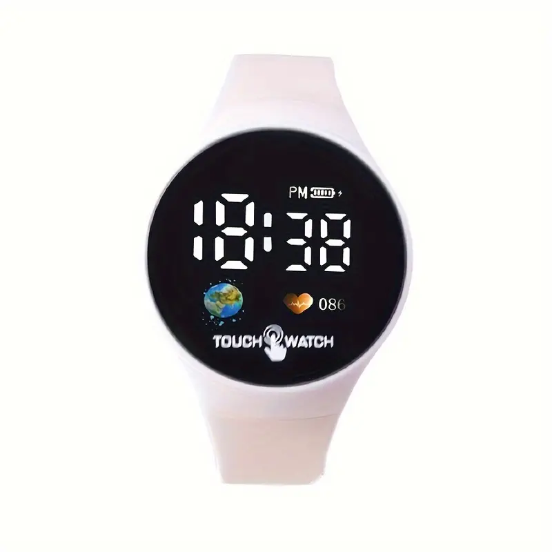 ساعة معصم رقمية LED بأسلوب بريبي، تعمل باللمس مع عرض مضيء، حافظة دائرية غير مقاومة للماء، حركة إلكترونية، مناسبة لعمر أكثر من 15 عامًا، حزام سيليكون - ساعة رياضية رقمية بتقويم للنساء - الصورة 5