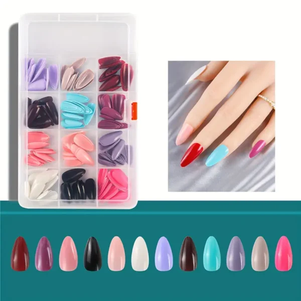 288 قطعة من أطراف الأظافر الزائفة اللامعة المتوسطة واللوزية، ضغطة ملونة ثابتة على الأظافر الاصطناعية بغطاء كامل للأظافر الصناعية للنساء والفتيات