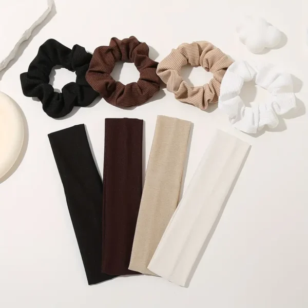 مجموعة من 8 قطع من الأطقم القديمة البسيطة للنساء - مجموعة من الأشرطة المطاطية المصنوعة من البوليستر لامتصاص العرق بألوان صلبة، مثالية كإكسسوارات شعر رياضية محبوكة