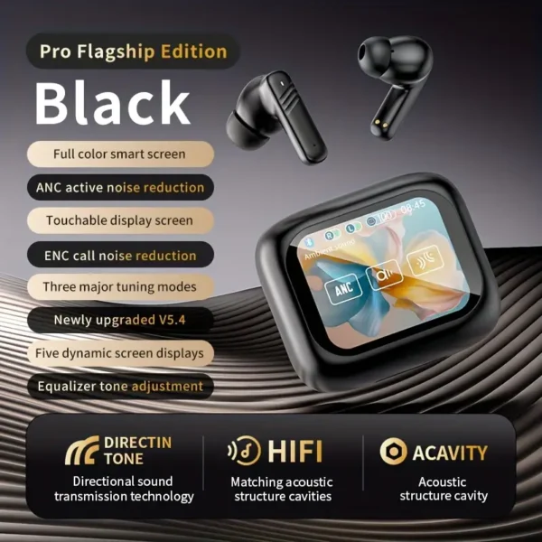 سماعات رأس لاسلكية مع شاشة لمس LED وإلغاء الضوضاء النشط وسماعات رأس موسيقية رياضية مع ميكروفون لجميع الهواتف المحمولة