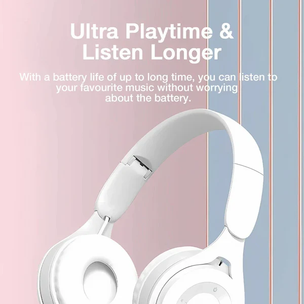 سماعات لاسلكية رأسية مزودة بمايكروفون مدمج وسفالين صوت مطوية وقابلة للتمدد