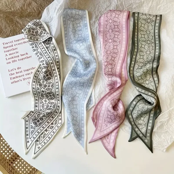 مجموعة من 4 قطع: شريط شعر عتيق وأنيق، نقشة بايزلي، وشاح عنق، وشريط شعر للتصفيف للنساء