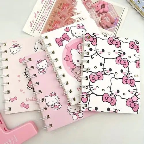 دفتر ملاحظات حلزوني لشخصية سانريو هيلو كيتي - حجم A7 مذكرات شخصية بتصميم أنيمي بسيط مع صفحات سميكة للملاحظات اليومية والواجبات المدرسية