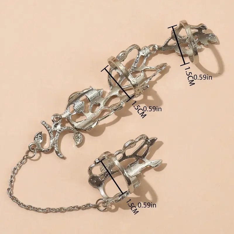 خاتم إصبع سوار بنقشة قديمة غوثية للنساء، حجر مولود نوفمبر الاصطناعي، سبيكة مطلية بالفضة - الصورة 2