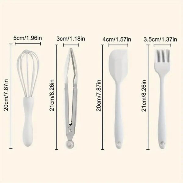 مجموعة أدوات طهي من السيليكون مكونة من 4 قطع - أدوات مطبخ صغيرة غير لاصقة تحتوي على ملعقة كيك، ملقط طعام، مضرب، فرشاة زيت