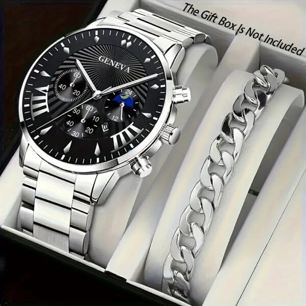 طقم أنيق من قطعتين: ساعة كوارتز نسائية بسوار من الفولاذ المقاوم للصدأ وسوار مطابق