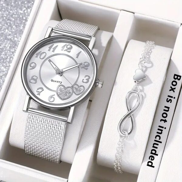 مجموعة ساعات كوارتز نسائية بأسلوب بسيط وعادي من 2 قطع، ساعة واحدة + سوار واحد، مناسبة للاستخدام اليومي أو كهدية، مناسبة للارتداء طوال العام