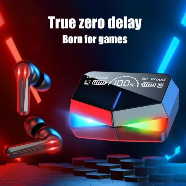 سماعات أذن لاسلكية ذات زمن انتقال منخفض للألعاب، صوت ستيريو عالي الدقة، علبة شحن LED، تحكم باللمس في مستوى الصوت، سماعات أذن لاسلكية عالية الدقة مع تأثيرات RGB، ميكروفون إلغاء الضوضاء، سماعة رأس ذات شحن سريع.