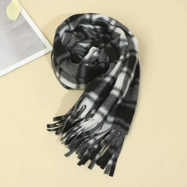 وشاح مربعات بشراشيب للأطفال - 100% بوليستر، أنيق، نمط هندسي، محبوك، موسم الخريف/الشتاء، مناسب للأعمار من 3-14 سنة