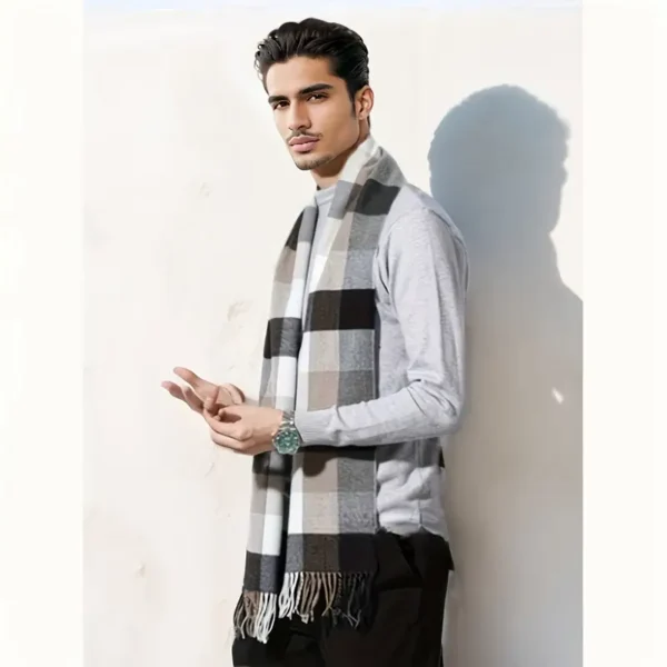 وشاح مربعات مستوحى من الطراز البريطاني - كشمير مقلد، سميك ودافئ للخريف/الشتاء، هدية مثالية للأزواج