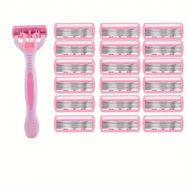 1 مقبض و 18 شفرة حلاقة آمنة بـ6 طبقات للنساء والرجال - شفرات ذات جودة عالية قابلة لإعادة الاستخدام وخالية من العطور لحلاقة ناعمة لشعر الجسم والساقين واللحية