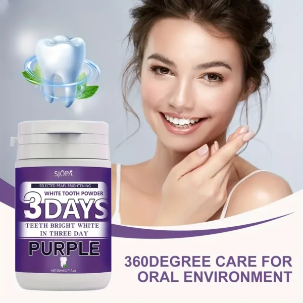 بودرة تبييض الأسنان باللون الأرجواني SJOPA - تنظيف عميق ونفس منعش، مثالية للعناية اليومية بالفم،