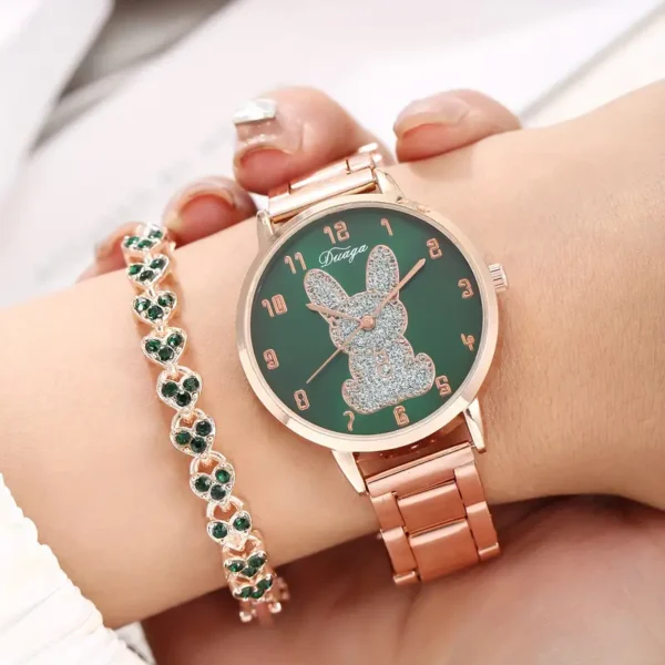 مجموعة ساعة وسوار أنيقة للنساء من 2 قطع - حركة كوارتز أنيقة، سوار من سبيكة الزنك مقاومة للصدا