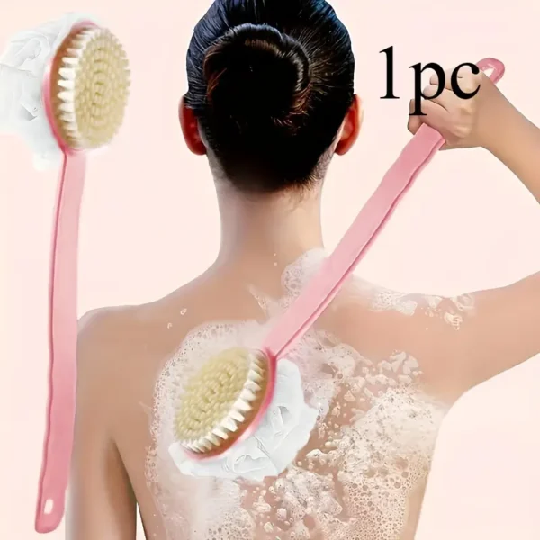 فرشاة استحمام ناعمة مع ليفة وشعيرات - ذات جانبين، مقبض طويل مريح للتنظيف العميق - يقشر الوجه والجسم بلطف، تجربة جودة السبا - مناسب لجميع الجنسين، أداة حمام أساسية