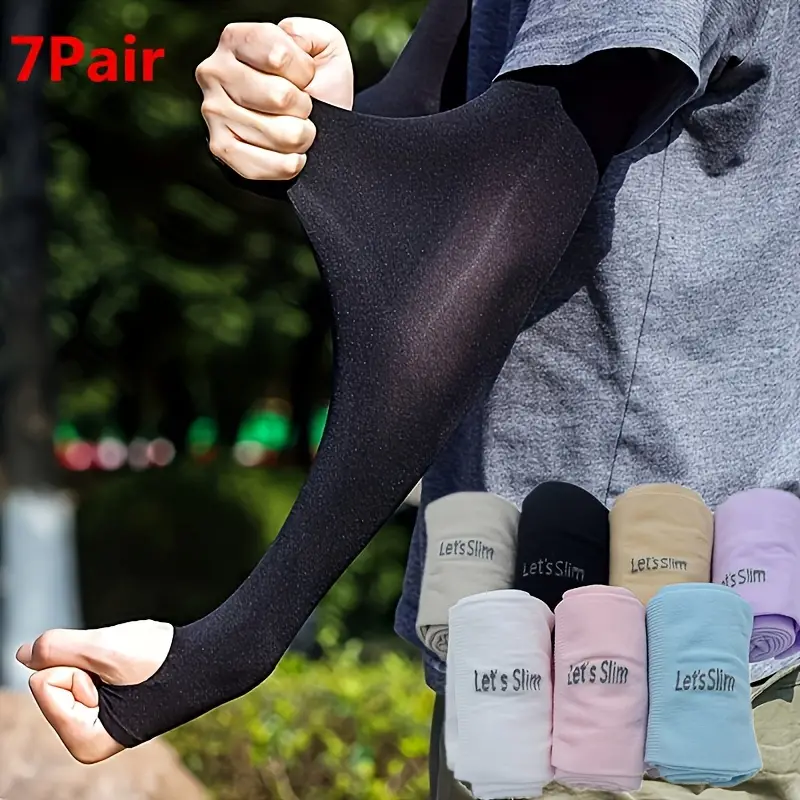 7 أزواج من أكمام الذراع المبردة للحماية من الأشعة فوق البنفسجية مع فتحات للأصابع - نسيج بوليستر 100%، أغطية ذراع قابلة للتنفس وممتصة للرطوبة للرياضات الخارجية وصيد الأسماك وركوب الدراجات - واقيات ذراع صيفية قابلة للغسل يدويًا - الصورة 3