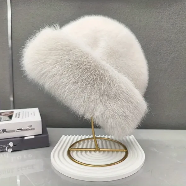قبعة شتوية من الفرو الصناعي مع أذنين، يُغسل يدويًا فقط، لون صلب محبوك، ملائمة، إغلاق قابل للعكس، ليوم رأس السنة - قبعة دافئة لفصلي الخريف/الشتاء