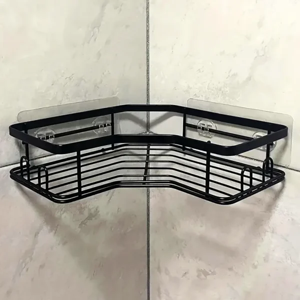 رف تخزين قابل للتثبيت بسهولة بدون حفر - تصميم أنيق بخطاف مزدوج مع وسادات لاصقة شفافة، يوفر المساحة ومتين لتنظيم المنزل