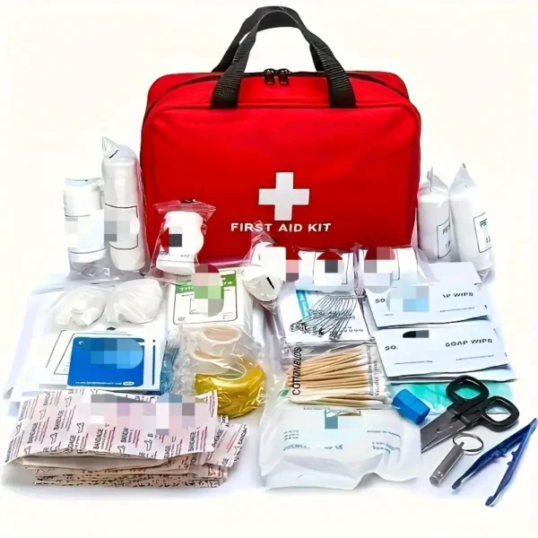 مجموعة إسعافات أولية محمولة حمراء للهواء الطلق والسفر والتخييم والمشي - حقيبة إمدادات طوارئ أساسية مع مقص ومشد وشريط - مجموعة شاملة من المعدات الطبية