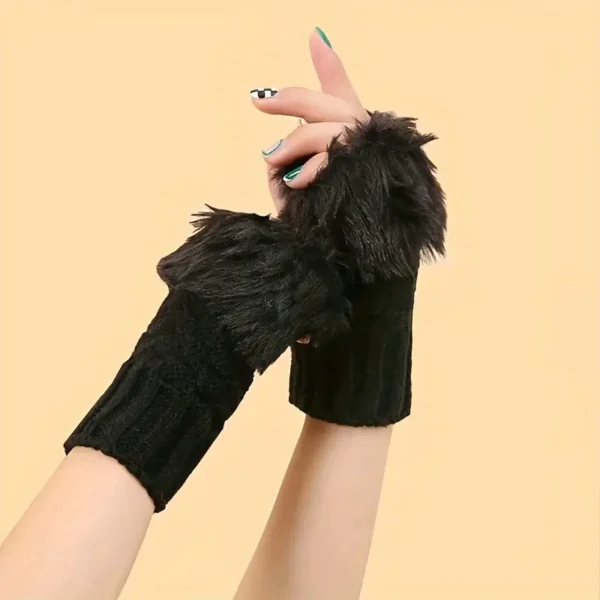 قفازات متماسكة قطيفة بلون خالص، قفازات قصيرة سميكة ودافئة بدون أصابع، قفازات شتوية مرنة متعددة الاستخدامات مقاومة للبرد