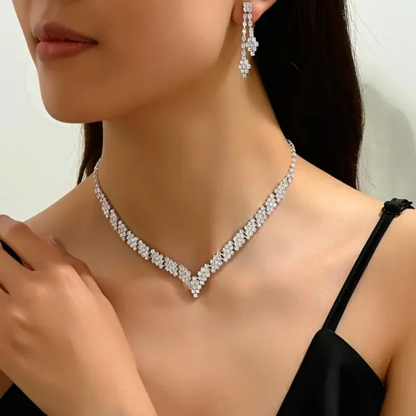 3 قطع / مجموعة قلادة وأقراط أنيقة من حجر الراين ، نمط بلينج بلينج فاخر ، مجوهرات متلألئة للحفلات