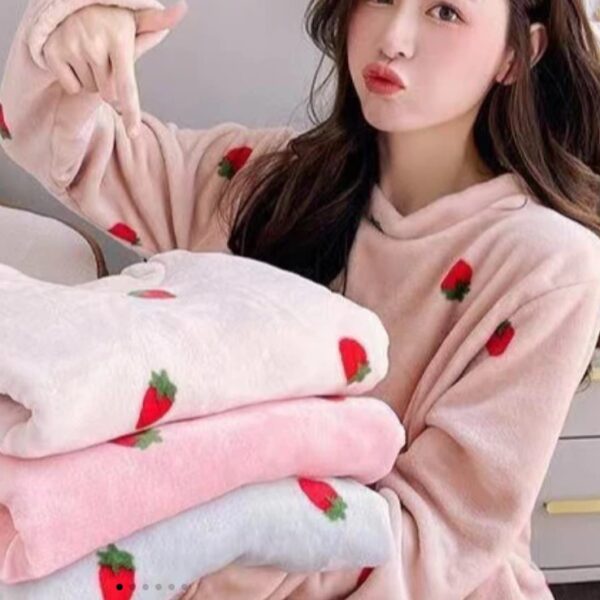 طقم نوم نسائي بأكمام طويلة مكون من قطعتين شتوية قطنية 100% حجم واحد متوسط الحجم الكوري