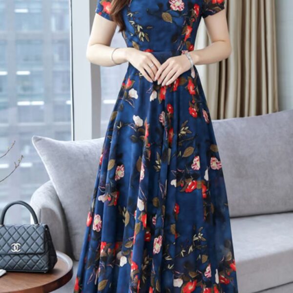 فساتين شاي نسائية بأكمام طويلة فستان ازرق ورود جودة عاية وخامة ممتازة متعدد المقاسات