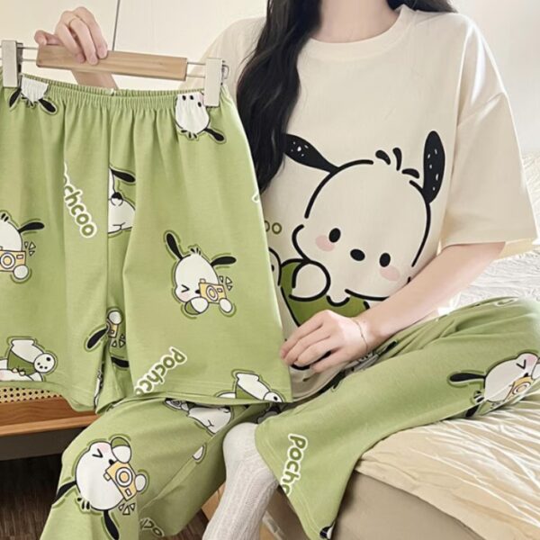 طقم نوم نسائي مكون من 3 قطع بأكمام قصيرة بيجامة راقية بمقاس واحد متوسط