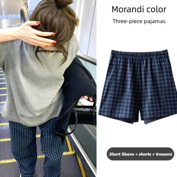 طقم نوم نسائي مكون من 3 قطع بأكمام قصيرة أكمام قصيرة طقم اوفر سايز