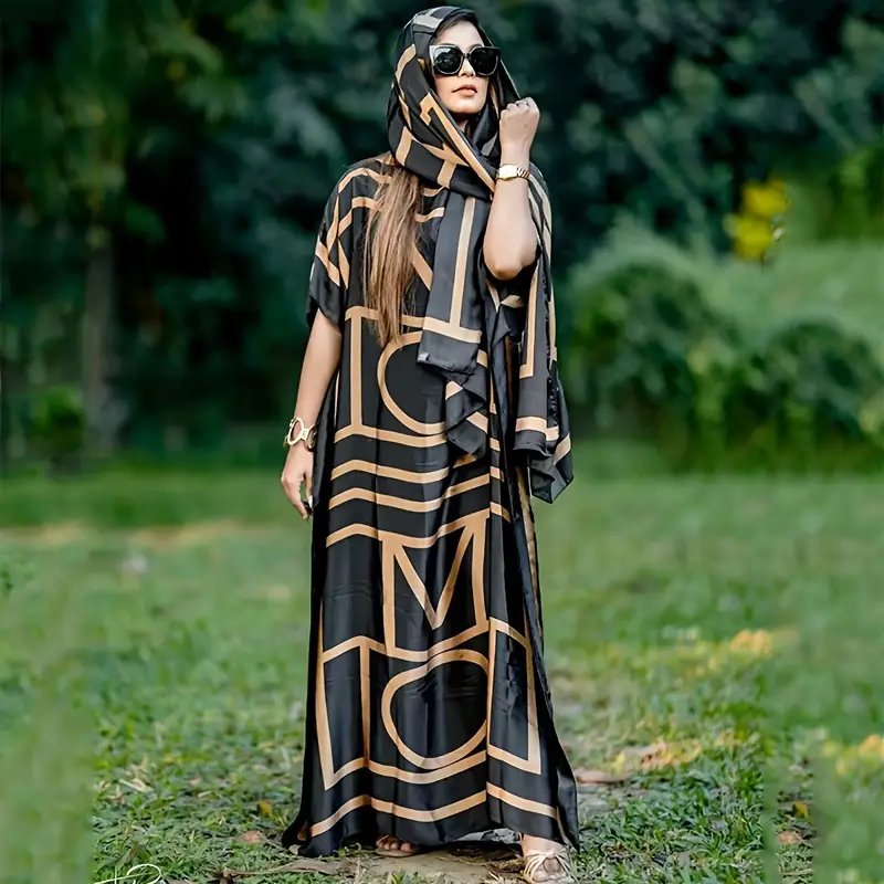رداء كفتان مطبوع أنيق للنساء - فستان طويل واق من الشمس قابل للتنفس - فستان وشاح ماكسي كاجوال