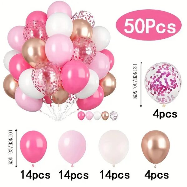 مجموعة من 50 بالونًا ورديًا وذهبيًا معرقشًا - مادة الإمولسيون لحفلات الزفاف وأعياد الميلاد وكشف الجنس والذكرى والتخرج وعيد الأم - احتفالات داخلية وزينة غرف بدون استخدام الكهرباء