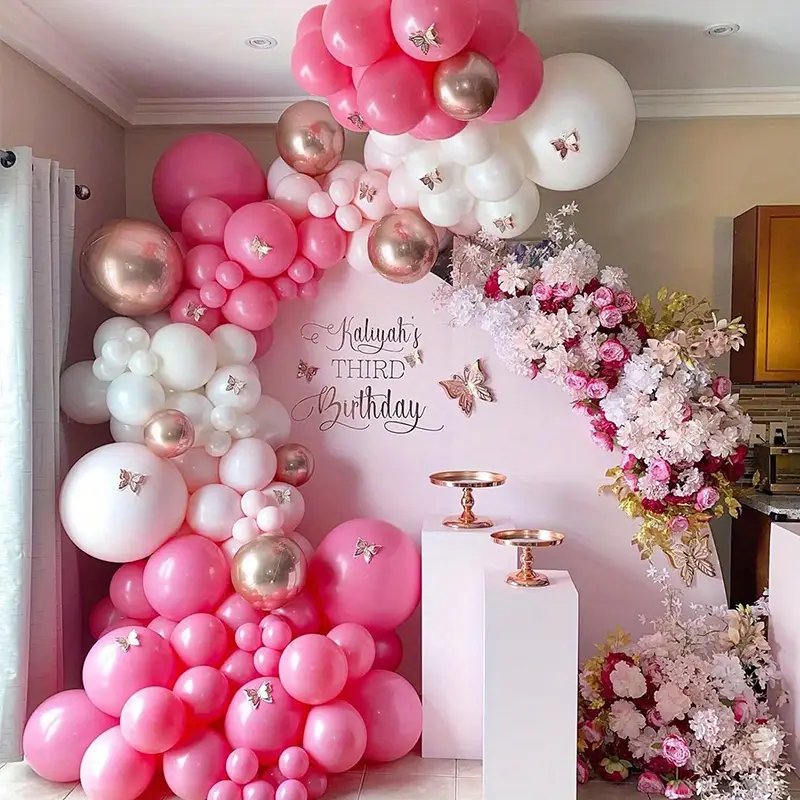 مجموعة من 50 بالونًا ورديًا وذهبيًا معرقشًا - مادة الإمولسيون لحفلات الزفاف وأعياد الميلاد وكشف الجنس والذكرى والتخرج وعيد الأم - احتفالات داخلية وزينة غرف بدون استخدام الكهرباء - الصورة 2