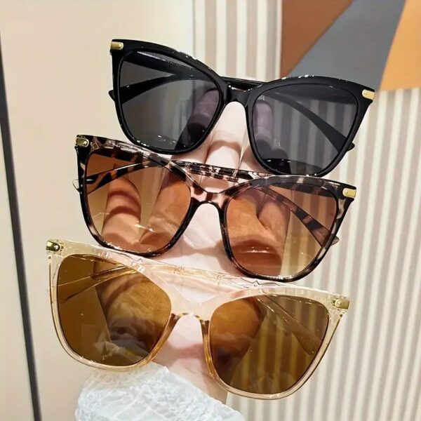 طقم 3 قطع من نظارات العين القط الأنيقة للنساء - مضادة للوهج، ظلال أنيقة للشارع بتفاصيل مسامير، مثالية للشاطئ والحفلات