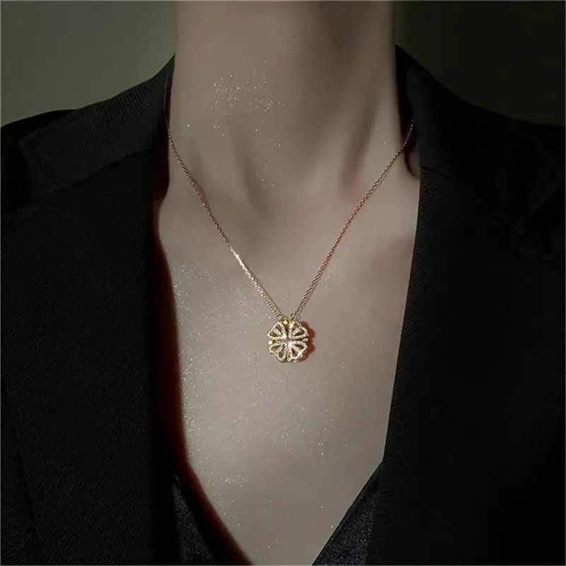 الترند الجديد سلس الهبه قلادة بأربعة أوراق مطلي بالذهب ريترو وعصرية، إكسسوارات متعددة الاستخدامات لأعياد الميلاد وهدايا تخرج عيد الميلاد - الصورة 3