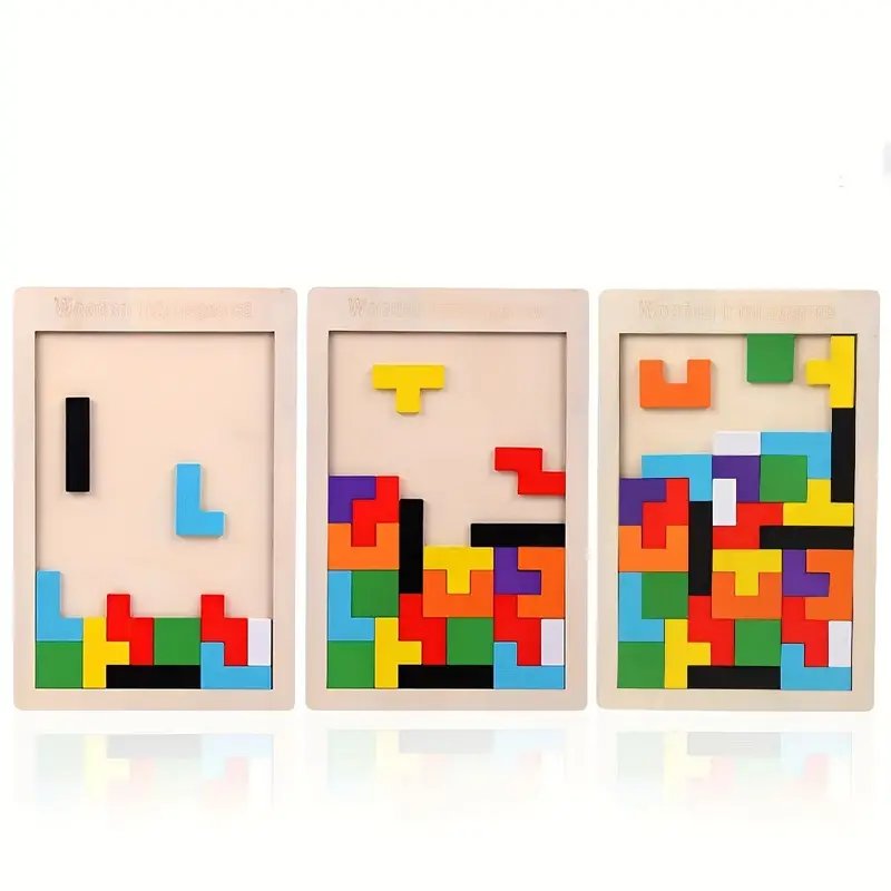 لغز ذكاء خشبي: لعبة كتل ثلاثية الأبعاد ملونة، لعبة تحدي العقل، لعبة تعليمية، هدية مناسبة للاطفال، عيد الميلاد، - الصورة 3