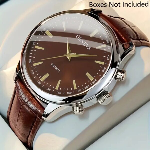 ساعة كوارتز رجالية أنيقة للأعمال مع حزام جلد صناعي - مينا دائري أنيق، حركة مضادة للزلازل