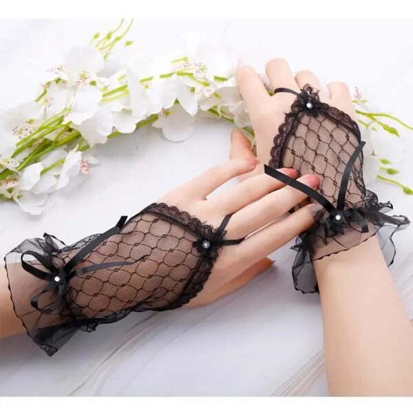قفازات نسائية بلا أصابع من الدانتيل الأسود - محبوكة ، لون صلب، إكسسوار زخرفي للخروج، زوج واحد
