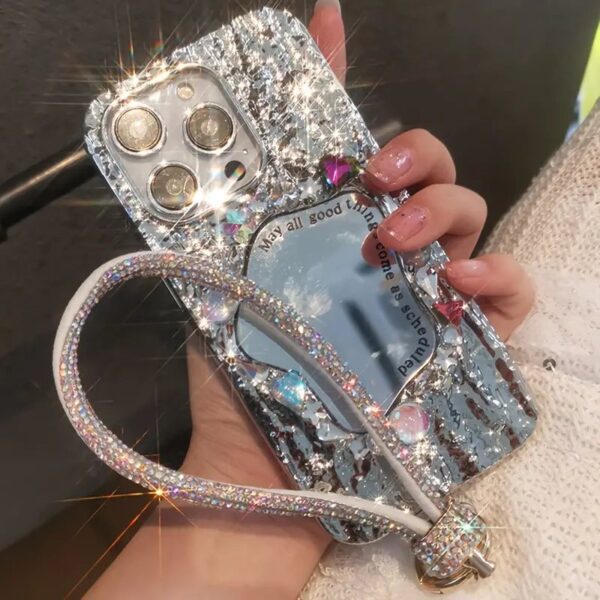 1 قطعة حبل هاتف مرصع بأحجار الراين مع سوار معصم - يمنع الفقدان والسقوط، هدية عيد ميلاد رقيقة