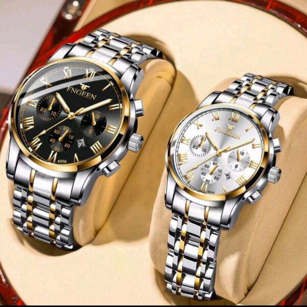 صيحات الموضة،، طقم من ساعات الزوجين سوار من الفولاذ المقاوم للصدأ ، ساعة مقاومه للماء بالكوارتز ، هدايا للزوجين.